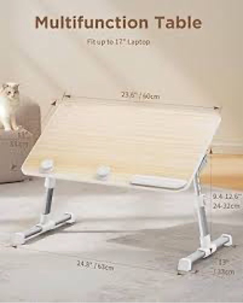 saiji laptop bed tray table, adjustable home office standing desk portable lightweight foldable lap desk for sofa couch floor working studying reading writing eating,fit up to 17" laptop(large,teak)