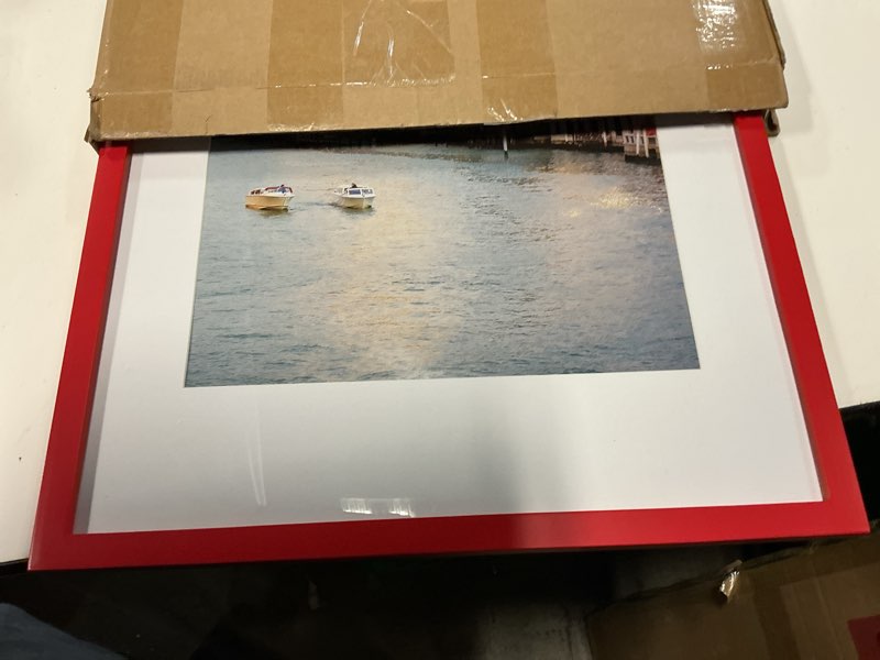 Condition photo showing Good Condition for wyooxoo 16x24 picture frame red solid wood photo frames display pictures 12x18 with mat or 16x24 without mat colorful frame for tabletop display or wall red 16" x 24" ( 1 pack )