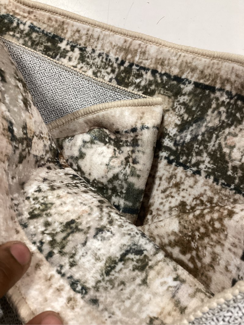 Condition photo showing Good Condition for releany area rugs 9'x12' washable non-slip, floral vintage distress print pattern medallion carpet for living room bedroom dining room, brick red rust neutral brown burnt orange green brick/brown/green 9' x 12' (rectangular)