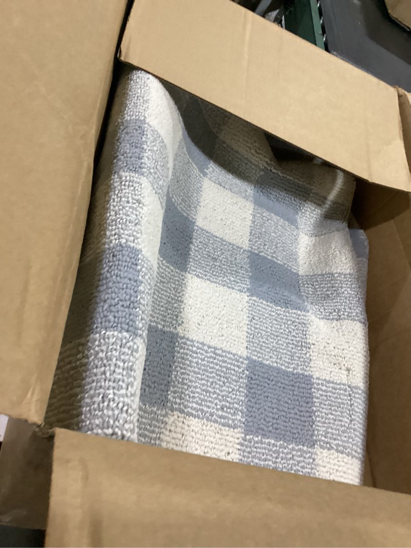 Condition photo showing As Is for garland rug country living – checkered buffalo plaid design, non-slip rubberback, traditional 5x7 area rug for living room, bedroom, kitchen, dining room, nursery, soft silver/ivory soft silver/ivory 5' x 7' (rectangular)