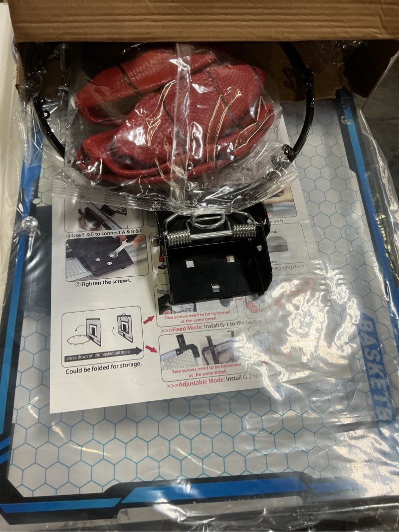 Condition photo showing New/Like New for neubsaw basketball hoop indoor with led lights, basketball toys gifts for 5 6 7 8 9 10+ year old boys kids, indoor over the door mini basketball hoops with electronic scoreboard & 3 balls blue