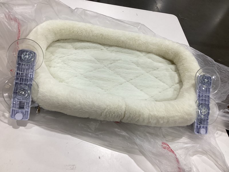 Condition photo showing Good Condition for amosijoy cordless cat window perch, window hammock for cats with 4 strong suction cups, solid metal frame and soft cover, indoor cat bed white cushion bed cover large
