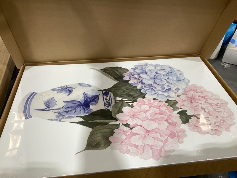 Condition photo showing New/Like New for songzest 3 piece pink and blue floral canvas framed wall art chinoiserie flower art prints hydrangea pictures wall decor aesthetic paintings artwork for bedroom bathroom living room 16x24in flower-1 wrapped canvas 16x24 canvas