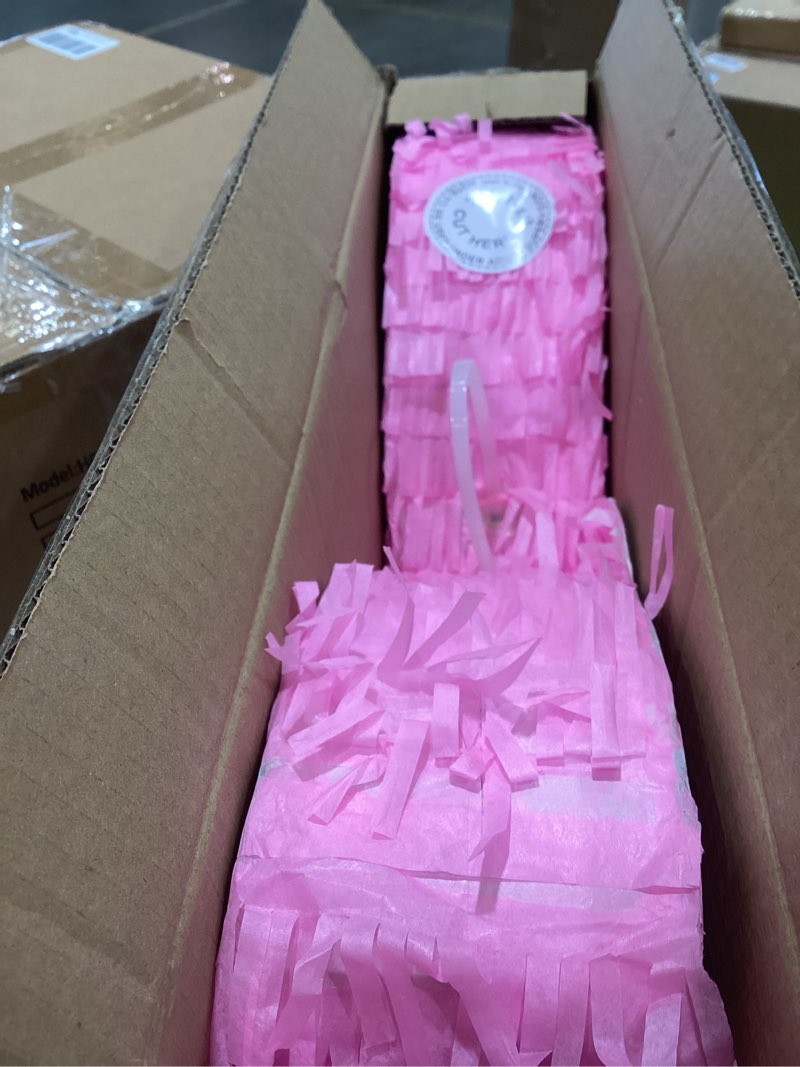 Condition photo showing Good Condition for hooqict pink bow pinata with blindfold and bat stick pink girls pinata for birthday party girls kids bow birthday party supplies decorations (small size 16"x13"x3")