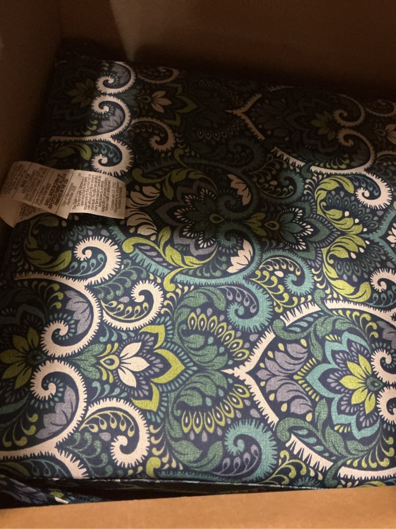 Condition photo showing Good Condition for arden seat cushion, 21 x 21, rain-proof, fade resistant, cushion for patio dining, adirondack, and outdoor chairs sapphire aurora blue damask polyfill 21 x 21 sapphire aurora blue damask