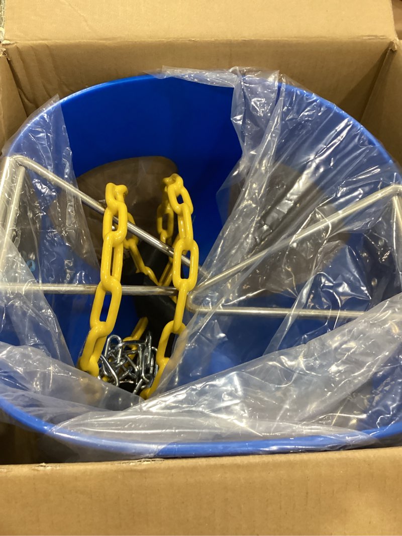 Condition photo showing Good Condition for sunnyglade toddler high back full bucket swing seat kids swing set accessories with 66 in coated chain,2pcs snap hooks & 2pcs hanging strap support 660lb (blue)