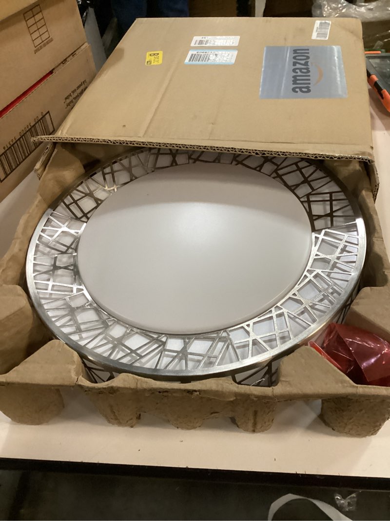 Condition photo showing Good Condition for 14 Inch Flush Mount Ceiling Light, Modern Brushed Nickel LED Ceiling Light Fixture, 24W 2400LM 2700-6500K Adjustable, Dimmable Ceiling Lights for Bedroom, Kitchen, Hallway, Bathroom, ETL 14 inch Brushed Nickel