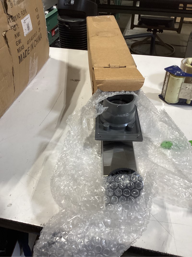 Condition photo showing Good Condition for neodrain 18-inch linear shower drain, brushed 304 stainless steel, silver, modern style, removable grate, adjustable feet, 2" central outlet, 36 l/min flow, fits us no-hub drain base system brushed with base 18 in