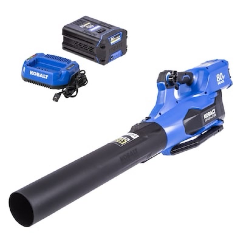 kobalt 80-volt 630-cfm 140-mph battery handheld leaf blower 4 ah battery included charger included