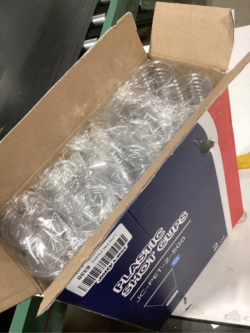 Condition photo showing New/Like New for JOLLY CHEF 500 Pack 2 oz Plastic Shot Glasses, Clear Disposable Cups, Plastic Shot Cups Disposable for Jelly Shots, Wine Tasting, Food Samples,Thanksgiving Party, Wedding, Christmas