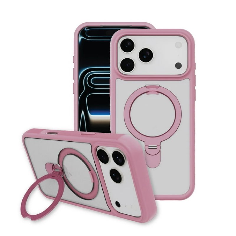 onn MagSafe Compatible Phone Case with Kickstand for iPhone 17 Pro Max - Pink/Frosted Clear