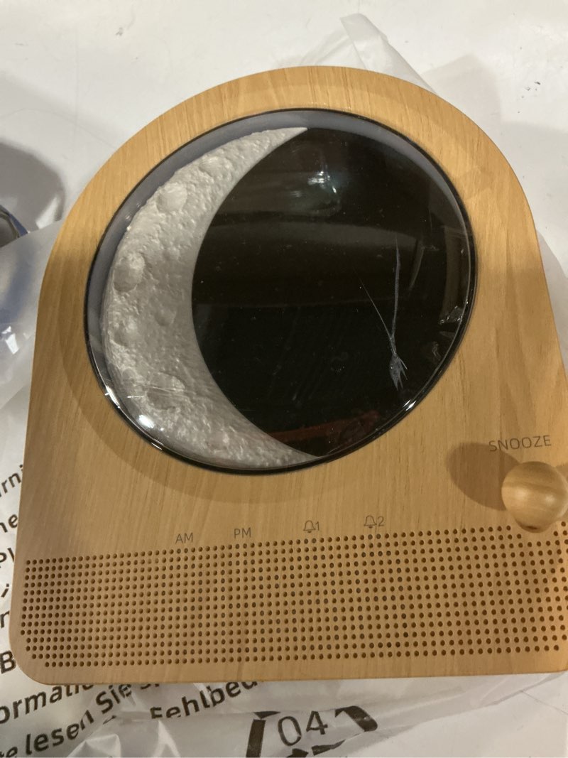 Condition photo showing As Is for epochleno sunrise alarm clock, white noise machine & meteor moonlight - 10 soothing sounds, dual alarms, 30/60/90min timer, easy snooze - bedroom gift for insomnia adults/women - wood grain