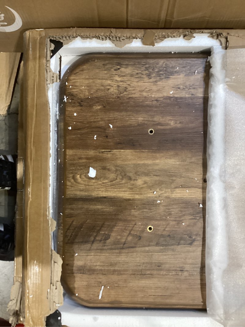 Condition photo showing As Is for LITTLE TREE Farmhouse Coffee Table, 47 Inches Wooden Center Tables with Rounded Corners, Rectangular Living Room Tables, Modern Low Cocktail Tea Furniture for Living Room (Rustic Brown)