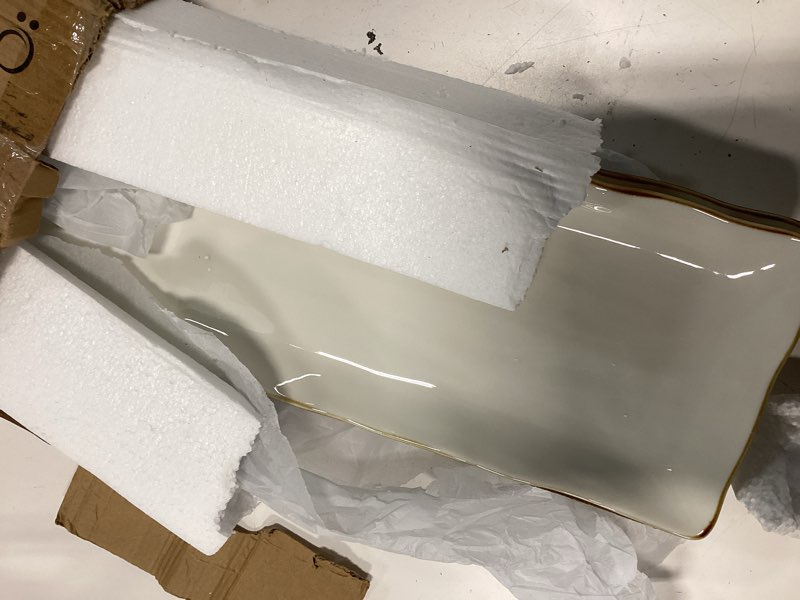 Condition photo showing Good Condition for onemore large serving platters, 15 inch serving plates set of 2, ceramic platters for serving food, oven safe serving trays and platters for entertaining party, creamy white