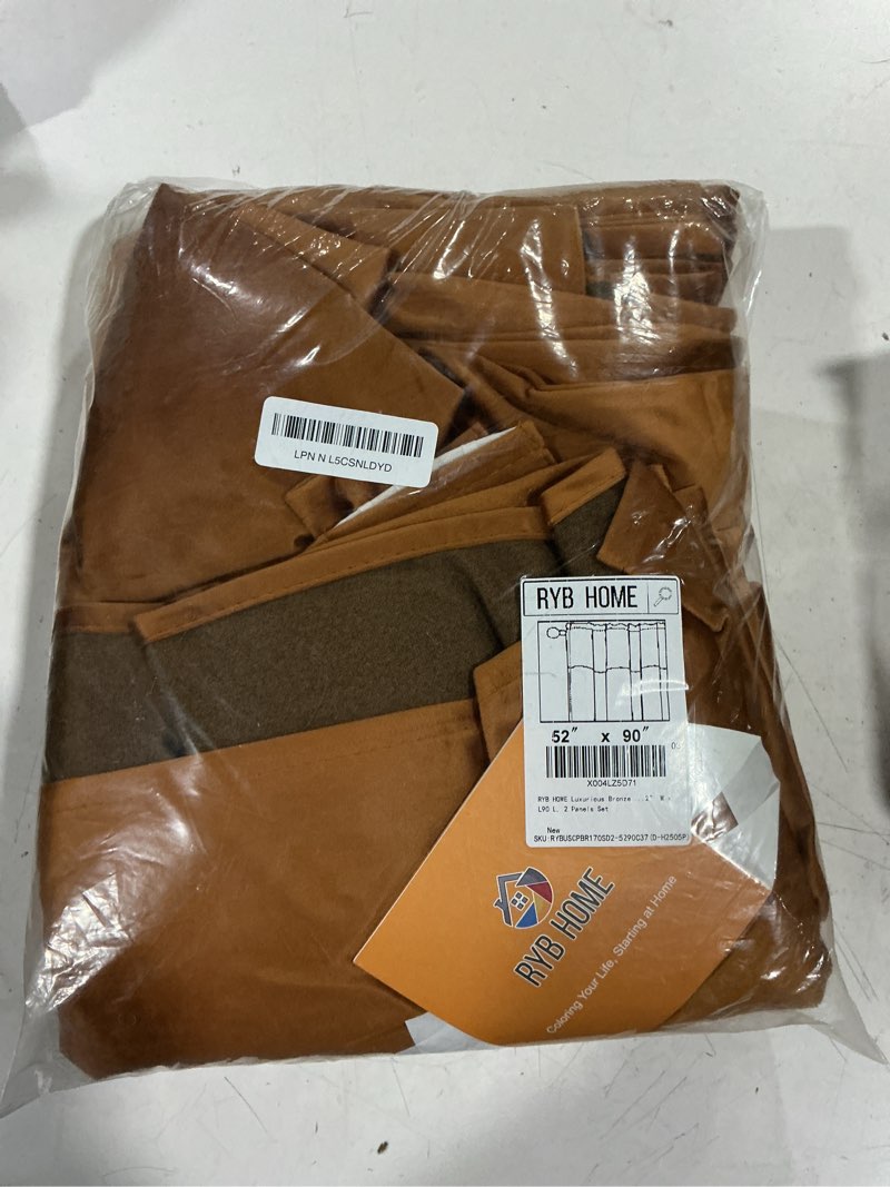 Condition photo showing Good Condition for ryb home luxurious bronze velvet curtain panels for living room bedroom, heavy duty thermal insulated floor-length velvet drapes with hook belt for vintage decor, 52" w x l90 l, 2 panels set bronze 52"w x 90"l (pack of 2)