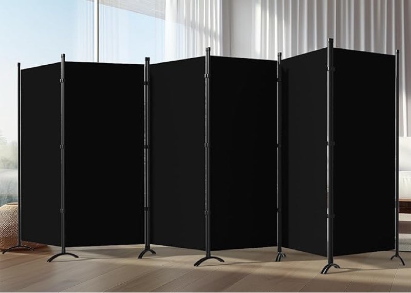 6 panel room divider, 6ft portable room dividers folding privacy screens, 198" w freestanding fabric divider for room separation, partition room divider panel for dorm home studio office, black