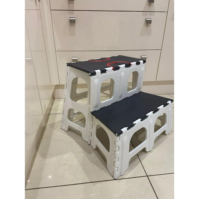 2 Step Stool Foldable, Non-Slip Steps, Folding Step Stool for Adults & Kids, Plastic Stool Pool Ladd