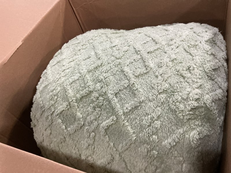 Condition photo showing Good Condition for Round Stuffed Pouf Ottoman for Foot Rest, Faux Fur Poufs with Foam Chunk Filling, Storage Ottoman Pouf Foot Stool Cushion, 20 X 15 InchFloor Poufs Foot Rest for Living Room Bedroom Home Decor (Green) Green 20"D x 20"W x 16"H