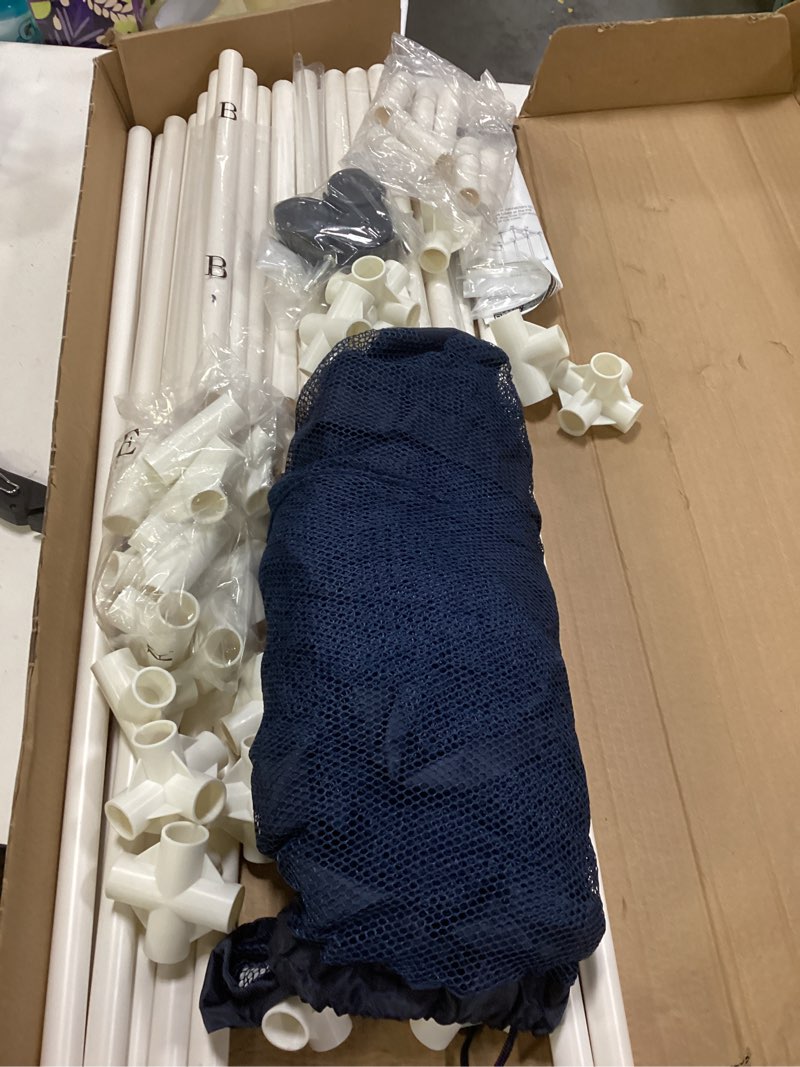 Condition photo showing Good Condition for Modern Blue Pool Storage Bin - XX-Large | Nylon Mesh Basket Organizer For Your Goggles, Beach Balls, Floats, Swim Toys & Accessories | Air Dry Items Quickly & Easily Roll To Your Home Garage or Shed Blue/White