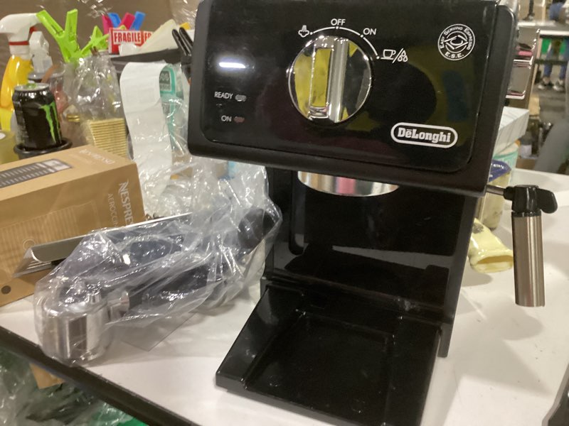 Condition photo showing As Is for de'longhi ecp3120 15 bar espresso machine with advanced cappuccino system, 9.6 x 7.2 x 11.9 inches, black/stainless steel