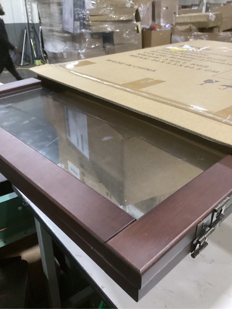 Condition photo showing Good Condition for LZRS Clear Dog Gate for Indoor Use - Transparent Pet Fence with Solid Hardwood and Plastic Board, Stylish & Durable freestanding Pet Gate for Doorways, Stairs and Hallways-2 Panel Brown 24"Height-2 Panel Brown