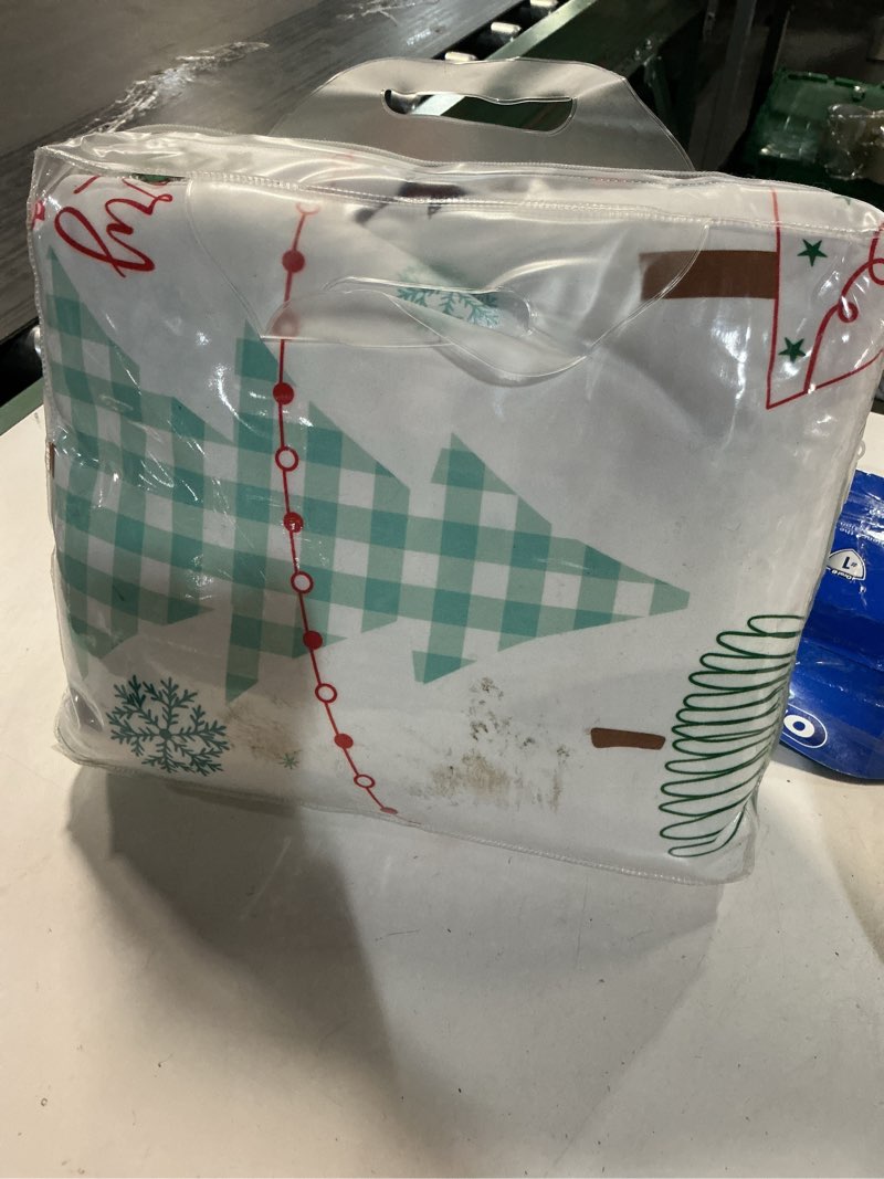 Condition photo showing New/Like New for FRAMICS 3 Pieces Christmas Duvet Cover King Size with Plush Edge Christmas Tree Snowflake Duvet Cover Set King with 2 Pillow Shams Teal Merry Christmas Comforter Cover with Zipper Closure,104" x 90"