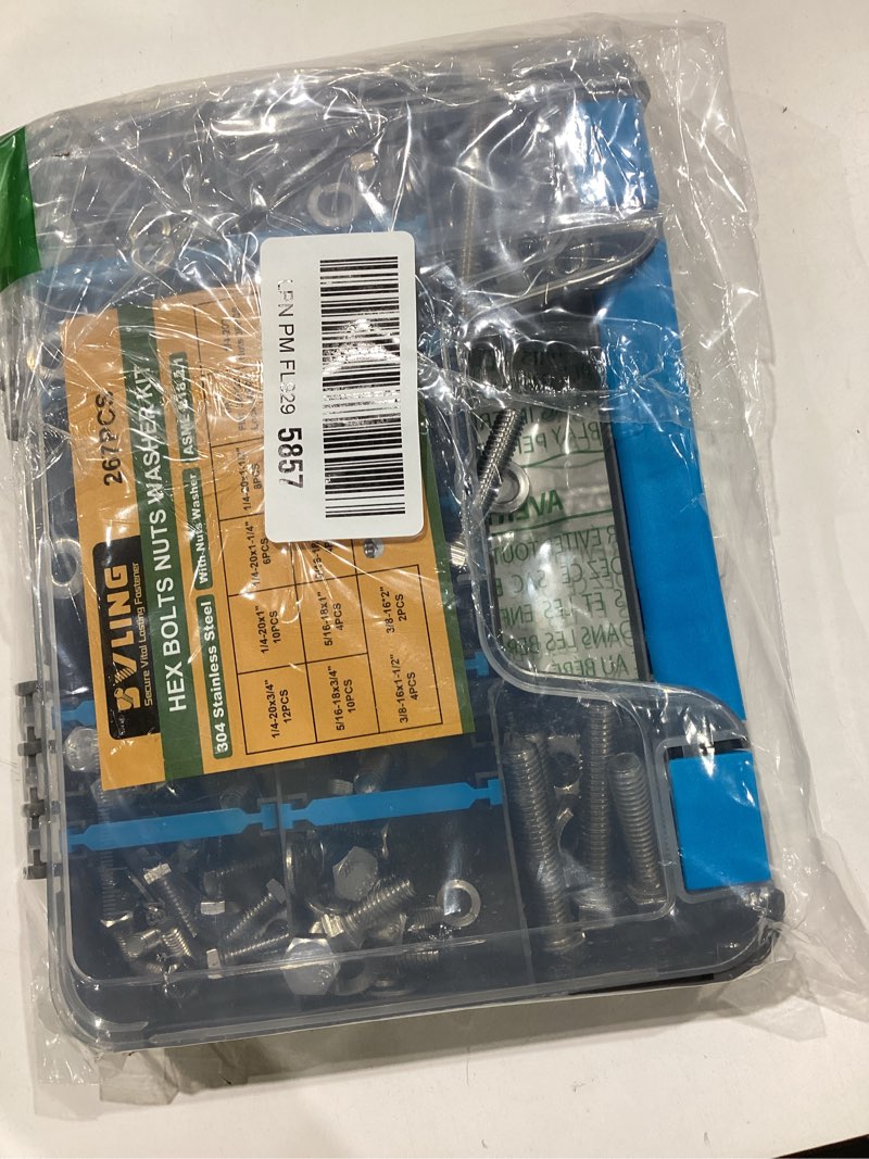 Condition photo showing Good Condition for 267pcs hex bolts and nuts assortment kit,1/4-20, 5/16-18, 3/8-16 bolt nut and flat washers assorted,304 stainless steel, fully threaded ss 1/4,5/16,3/8 267pcs hex bolt