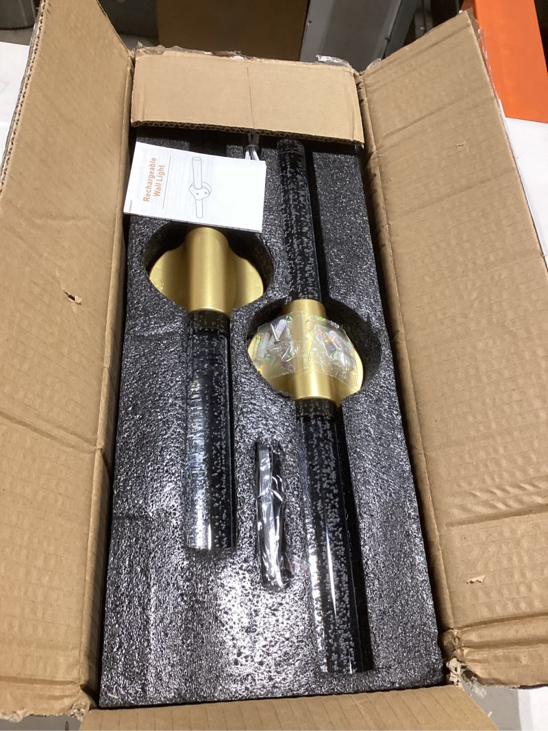 Condition photo showing item condition for Rechargeable Wall Sconces Set of 2, Gold Wireless Magnetic Battery Operated Wall Lights with Remote & Touch Control, Dimmable Cordless Wall Lamps for Bedroom Living Room Bathroom Decor Gold-2 Pack