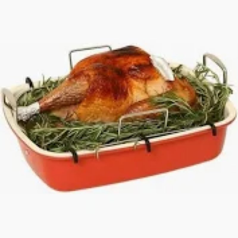 UUKRAVE Turkey Roasting Pan with Rack (U-Shaped), Large 17.3 x 14.6 Inch Nonstick Roaster Pan for 25