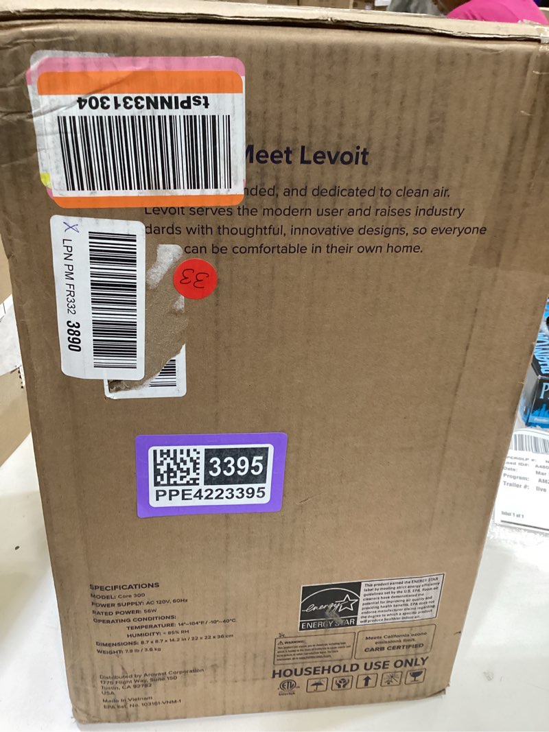 Condition photo showing Good Condition for levoit air purifier for home allergens pet hair in bedroom, covers up to 1073 ft² by 56w high torque motor, aham verifide, 3-in-1 filter with hepa sleep mode, remove dust smoke odor, core300-p, white white core 300-p 1pack