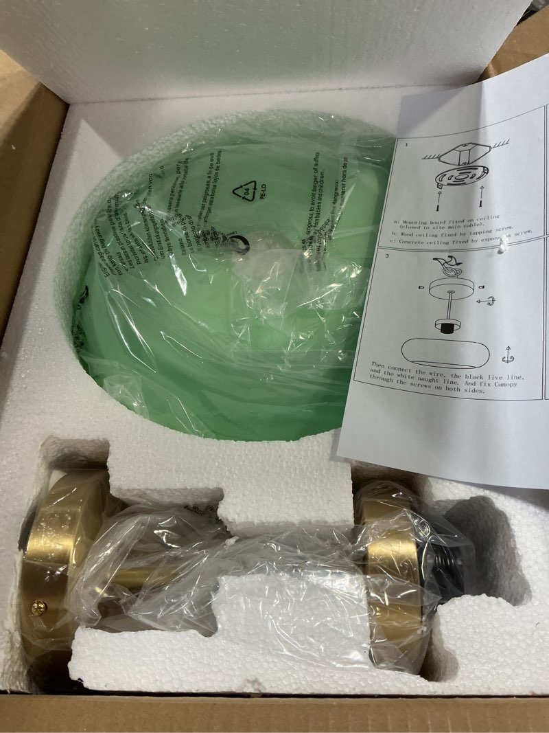Condition photo showing Good Condition for milk ceiling light mid century modern ceiling light fixtures with milk green glass shade gold semi flush mount ceiling light, vintage glass ceiling lamp hallway dining room kitchen