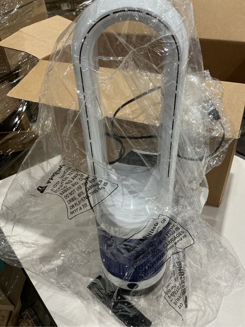 Condition photo showing As Is for newbulig 22" bladeless tower fan for bedroom, 80°oscillating quiet fan, 8 speeds, 9h timer, remote control & led display, portable design, easy to clean for home, office, blue&white blue 22in