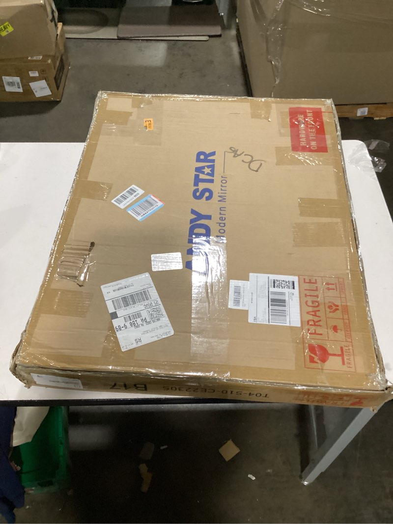 Condition photo showing Good Condition for ANDY STAR Scalloped Bathroom Mirror, 22x30’’ Brushed Nickel Rectangle Mirror, Silver Bathroom Vanity