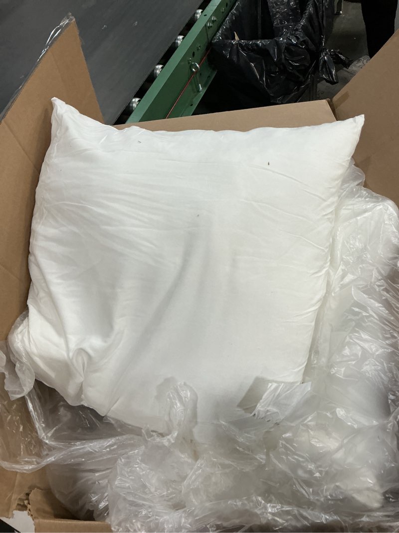 Condition photo showing As Is for Ashler Outdoor Pillows, 18 x 18 Pillow Inserts Set of 4, Waterproof Throw Pillow Inserts Hypoallergenic for Patio, Water Resistant Indoor Outdoor Decorative 4 Count (Pack of 1) White-18 X 18 Inches