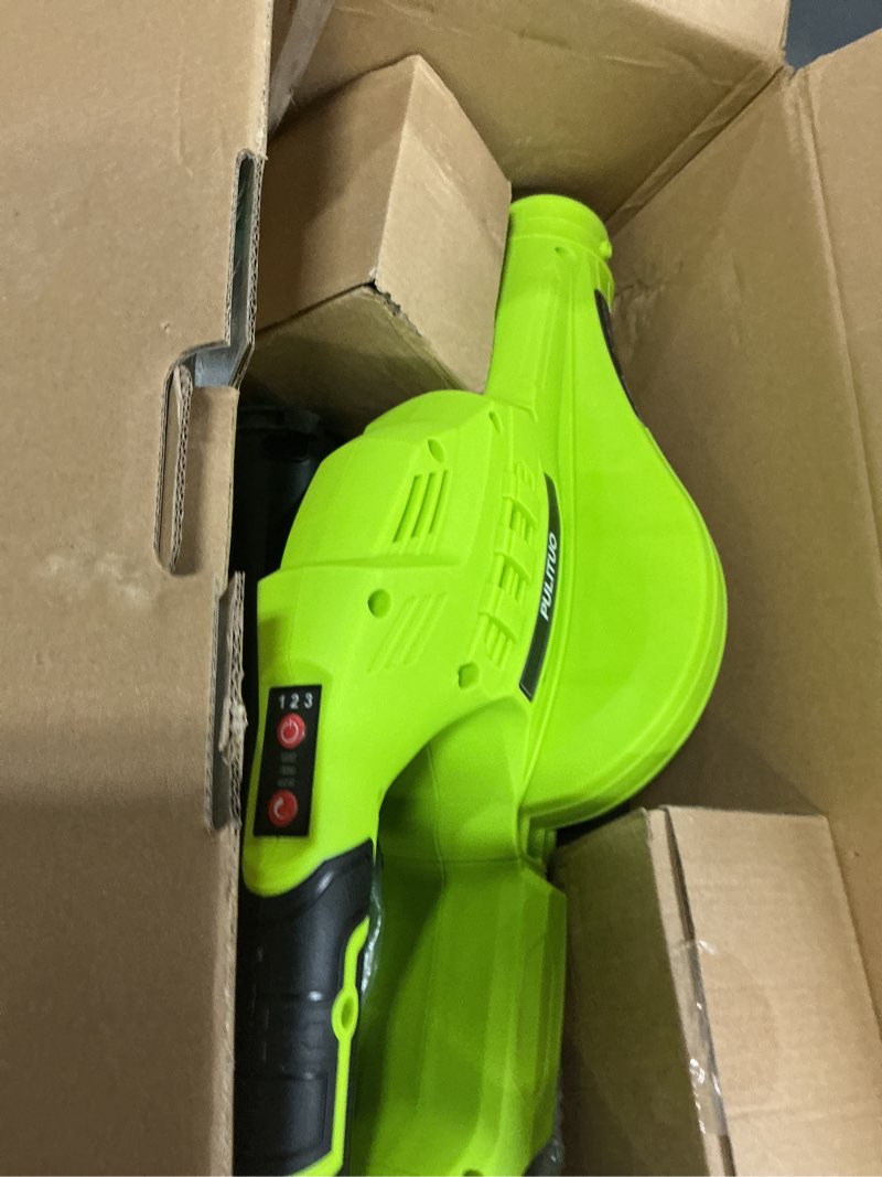 Condition photo showing Good Condition for leaf blower cordless with 2x 4.0ah batteries and charger, 150mph lightweight cordless blower, 3 speeds small electric leaf blowers for lawn care, patio, yard, leaves, grass, dust (green) green 2025