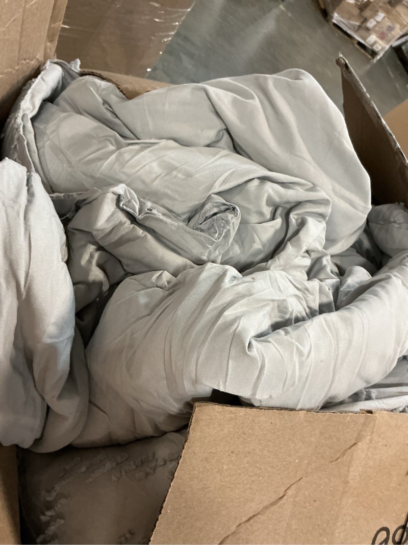 Condition photo showing As Is for bedsure king size comforter set, grey soft prewashed bedding for all seasons, 3 pieces gentlesoft™ warm down alternative bed set, 1 lightweight comforter (104"x90") and 2 pillowcases (20"x36") king(104"x90") 26 - grey