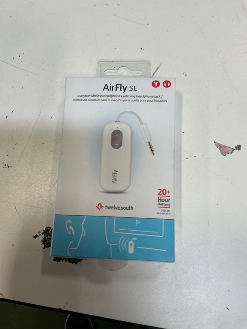 Condition photo showing New/Like New for Twelve South AirFly SE | Bluetooth Wireless Audio Transmitter Adapter for AirPods/Headphones, 20+ Hr Battery, Works with 3.5mm aux Jacks on Airplanes, TVs, Gym Equipment, and Travel AirFly SE White