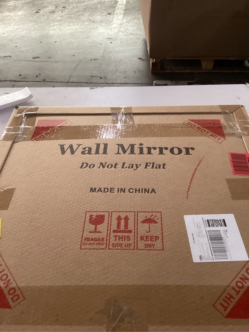 Condition photo showing New/Like New for Black Bathroom Mirror for Wall, 24 Inch Round Wavy Mirror with Wood Frame for Bathroom Bedroom Livin