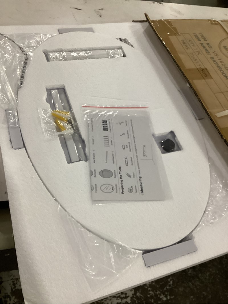 Condition photo showing Good Condition for vocalstar frameless oval mirror, 16" x 24" bathroom wall mirror with beveled edge, modern decorative vanity mirrored for living room, entryway, bedroom | 1/4-inch shatterproof glass oval 16"l x 24"w