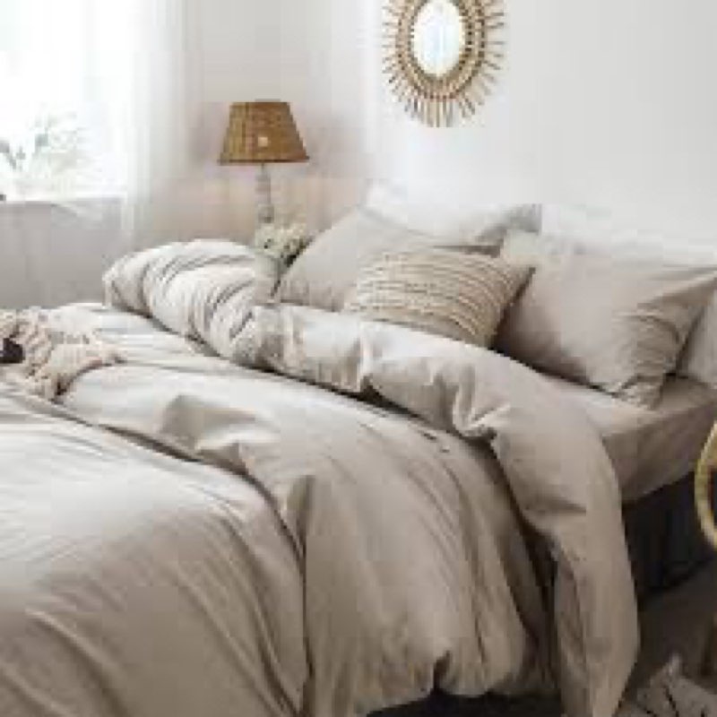 MooMee Bedding Pillowcases Pack of 2 100% Washed Cotton Linen Like Textured Breathable Durable Soft 