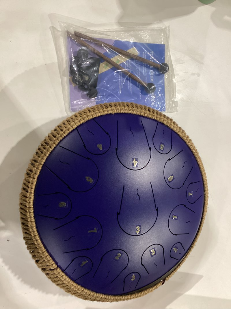 Condition photo showing New/Like New for Steel Tongue Drum - 14 Inch 15 Note Tongue Drum - Hand Pan Drum with Music Book, Handpan Musical Instrument Mallets and Carry Bag, C Major, Deep Blue Deep Blue 14Inch-Jellyfish