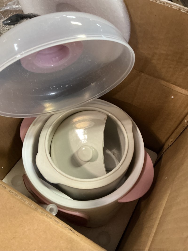 Condition photo showing As Is for ZJchao Stew Pot Electric, 1L 200W Electric Smart Ceramic Soup Porridge Cooker Mini Slow Cooker Anti Dry Burn Multifunction Cooking Pot for Stove Porridge Rice Soup (US Plug 110V) US Plug 110V US Plug 110V