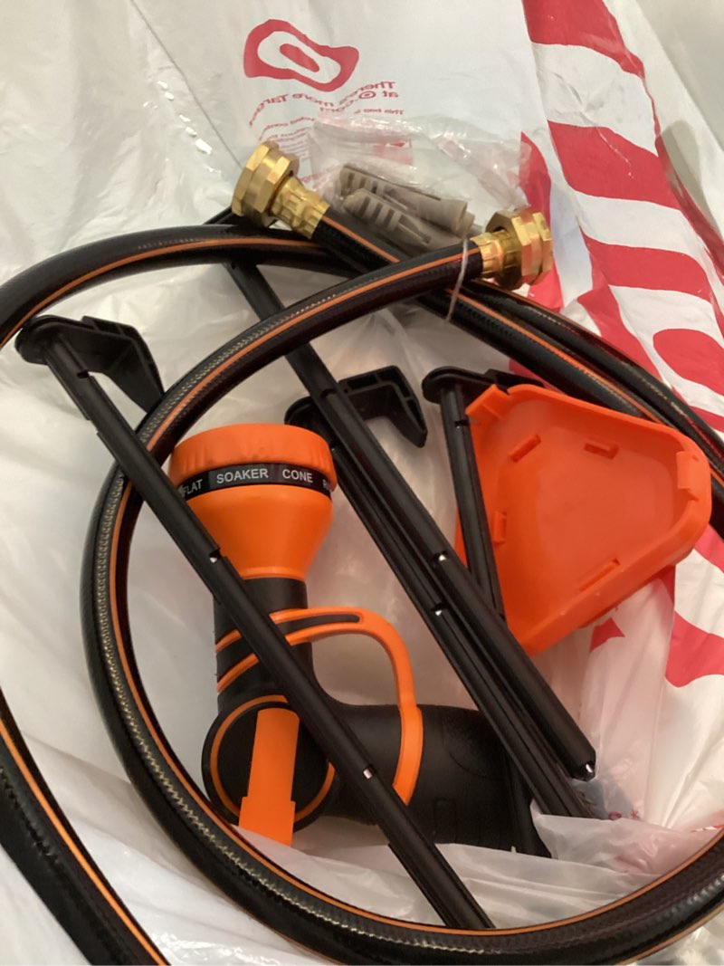 Condition photo showing As Is for aqua joe contractor 3/4-in x 75-ft contractor -duty kink free woven orange hose similar item  incomplete
