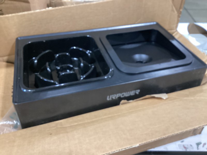 Condition photo showing As Is for urpower 2-in-1 elevated slow feeder dog bowls with no-spill water bowl, 4 height-adjustable raised dog bowls, non-slip food and water bowls with stand for small, medium, large dogs, cats and pets no spill water bowl+slow feeder black