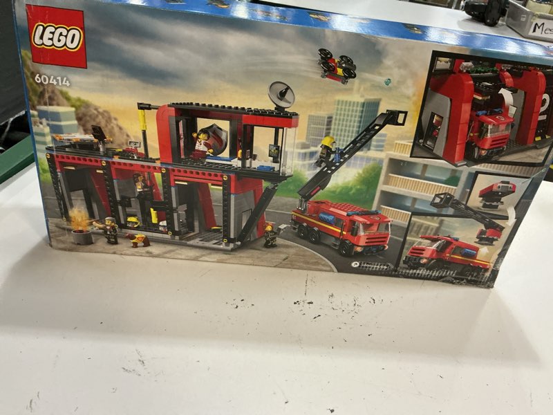 Condition photo showing New/Like New for lego city fire station with fire truck toy - kids toy building sets with 2 fire truck attachments - gifts for boys & girls ages 6+ - pretend play set with 5 minifigures - 60414
