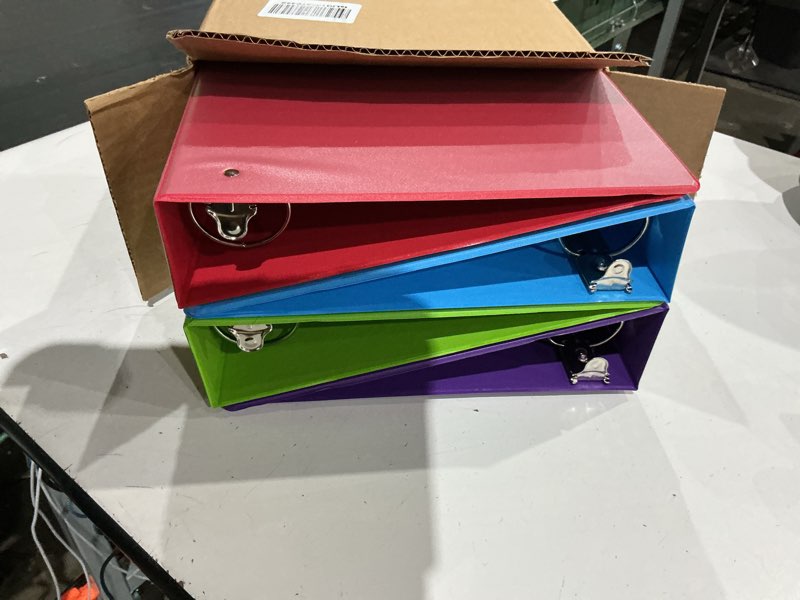 Condition photo showing Good Condition for cardinal 3 ring binders, binders for school and office, durable 2 inch binder with round rings, holds 475-sheets, clearvue covers, non-stick, pvc-free, assorted colors, 4 pack (29311)