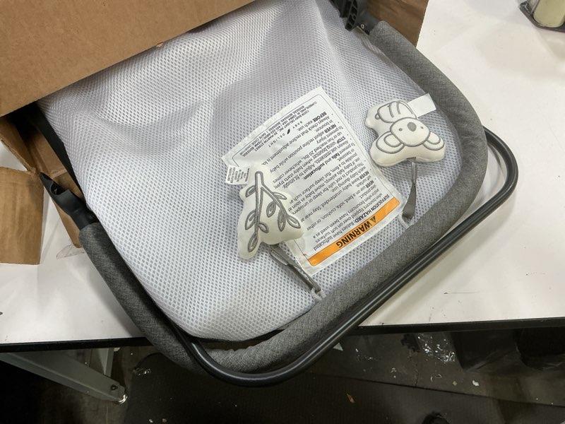 Condition photo showing As Is for baby delight alpine deluxe portable bouncer | infant | 0 – 6 months | charcoal tweed classic charcoal tweed