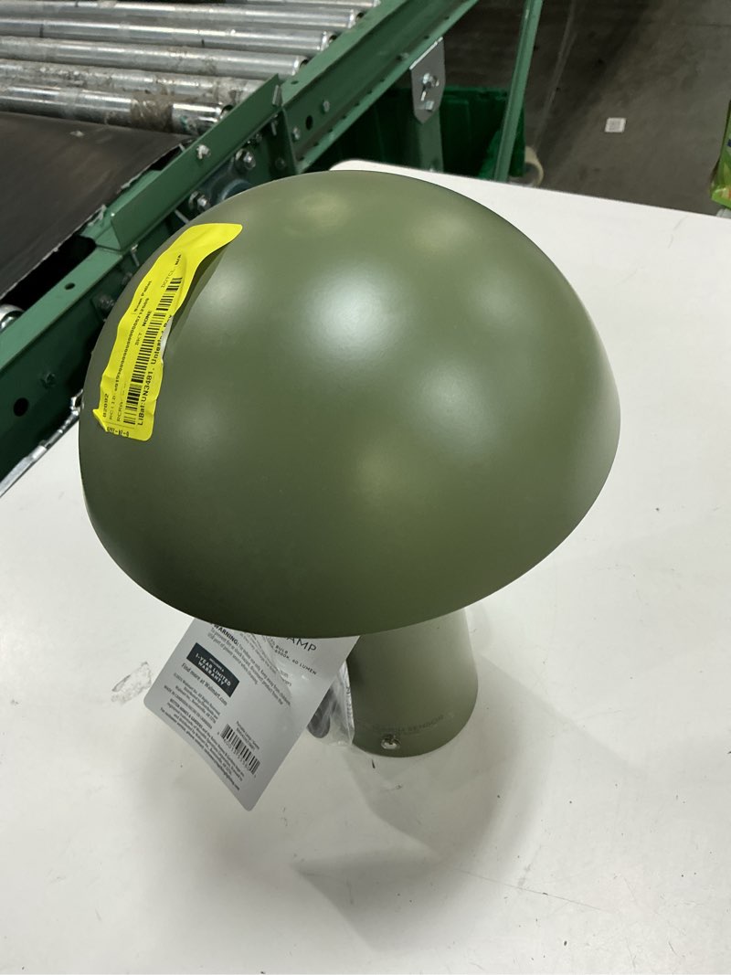 Condition photo showing As Is for better homes & gardens 12" green dome rechargeable led portable lamp with dimmable touch sensor