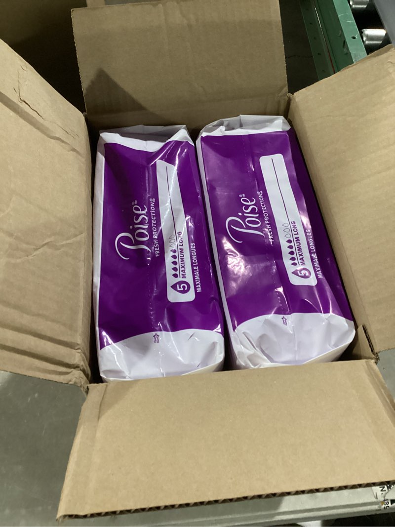 Condition photo showing Good Condition for poise incontinence & postpartum pads for bladder leaks, 5 drop maximum absorbency, long length, 84 count, packaging may vary maximum long 84