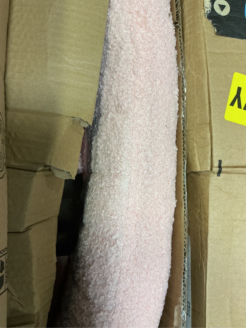 Condition photo showing As Is for olixis criss cross chair with wheels wide cross legged office desk vanity chair comfy fabric armless adjustable swivel for home computer task teddy pink furry pink luxurious(with wheels)